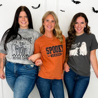 Women's Halloween tops at Avery Mae Boutique, spooky graphic tees and sweaters in size inclusive S-3XL