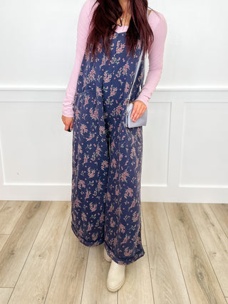 Easel Midnight Memories Cotton Blend Floral Avery Mae Jumpsuit