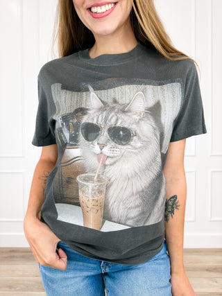 Caffeine & Felines Cotton Short Sleeve Grey Avery Mae Graphic Tee Shirt - Multiple Options (Comfort Colors)