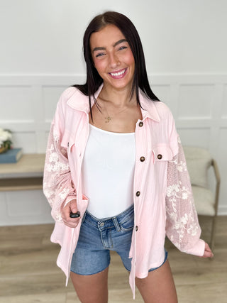 New Version of Me Cotton Blend Long Sleeve Pink Avery Mae Button Up Top