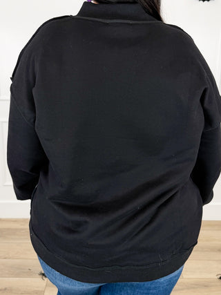 Michelle Mae My Boo Cotton Blend Long Sleeve Black Mock Neck Reversible Graphic Sweatshirt