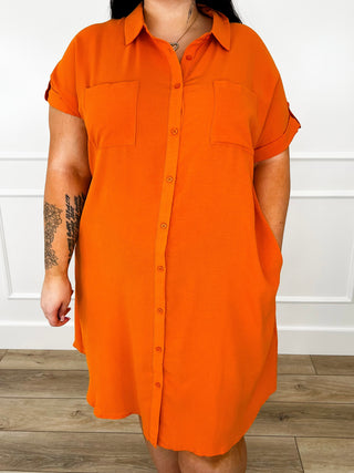Just Listening Lightweight Orange Button Up Dress