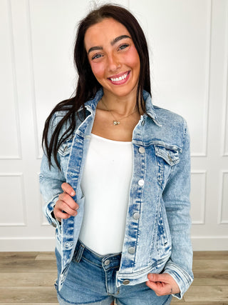 Risen Jeri Cotton Blend Long Sleeve Acid Wash Denim Jacket