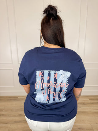 American Honey Cotton Short Sleeve Navy Avery Mae Graphic Tee Shirt (Bella+Canvas)