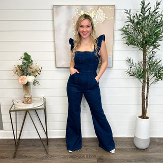 Look at You Cotton Blend Dark Wash Denim Jumpsuit