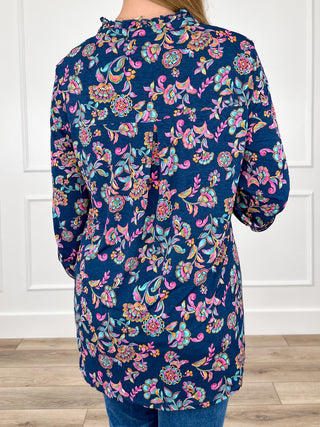Dear Scarlett One Last Dance Wrinkle-Free 3/4 Sleeve Blue Gabby Top
