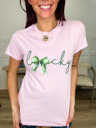 Lucky One Cotton Short Sleeve Pink Avery Mae Graphic Tee Shirt