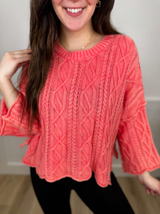 Have it All Cotton 3/4 Sleeve Pink Avery Mae Mom Cropped Sweater Top