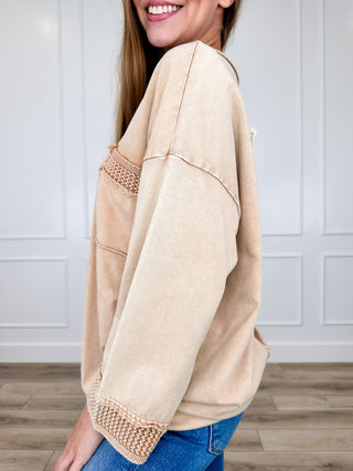 Easel You're On Your Way Cotton 3/4 Sleeve Sand Top