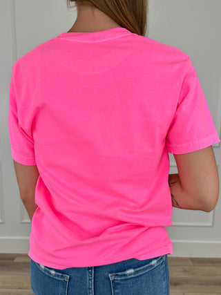 Pink cotton short-sleeve crewneck tee, shown from back.