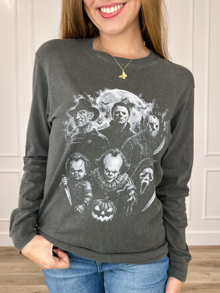 Midnight Malice Cotton Long Sleeve Grey Avery Mae Graphic Tee Shirt (Comfort Colors)