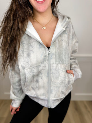 Starting to Question Cotton Blend Long Sleeve Camo Print Avery Mae Full Zip Hoodie Sweatshirt