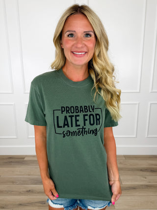 Probably Late Cotton Short Sleeve Green Avery Mae Graphic Tee Shirt (Comfort Colors)