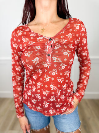 Scarlet Soulmate Sheer Mesh Long Sleeve Floral Avery Mae Top