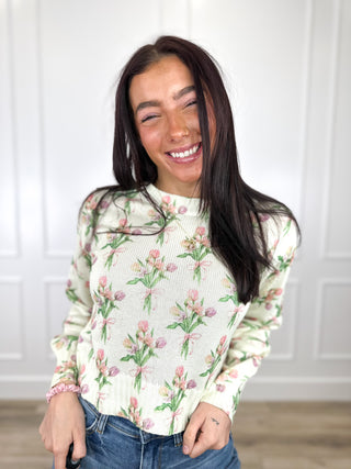 Thoughts of You Knit Long Sleeve Cream Avery Mae Mom Cropped Sweater Top