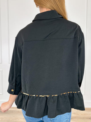 Sew in Love It All Matters Lightweight 3/4 Sleeve Black Button Up Top