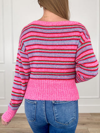 Sew In Love With Runaway Feelings Knit Long Sleeve Pink Mom Cropped Sweater Top