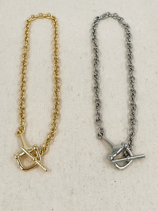 Two-tone chain necklace with cross-and-square pendant