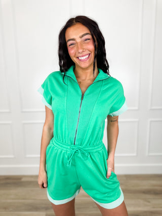 Tables Have Turned Cotton Blend Short Sleeve Green Avery Mae Romper