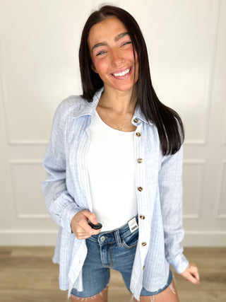How Wonderful Cotton Blend Long Sleeve Blue Avery Mae Button Up Top