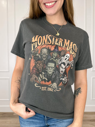 Monster Party Cotton Short Sleeve Grey Avery Mae Graphic Tee Shirt (Comfort Colors)