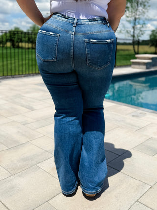 Risen Lola Tummy Control Straight Leg Jeans - Dark Wash (Distressed)