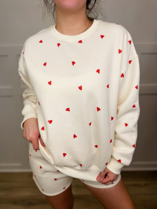 Sunday Sweetheart Cotton Blend Long Sleeve Cream Avery Mae Crewneck Sweatshirt