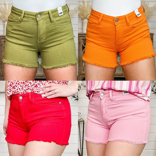 Judy Blue Shay Mid Rise Fray Hem Shorts - 4 colors!