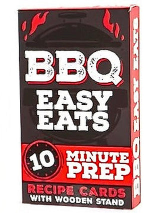 BBQ easy eats 10 minute prep recipe cards with wooden stand