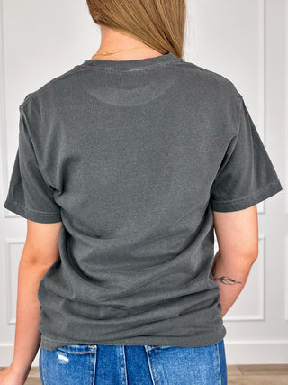 Grey short-sleeve crewneck cotton tee, back view with no visible graphic