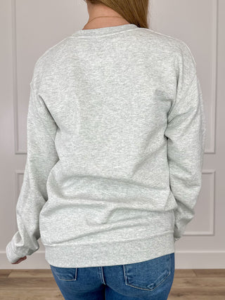 Boo Buckaroo Cotton Blend Long Sleeve Grey Avery Mae Graphic Crewneck Sweatshirt (Gildan)