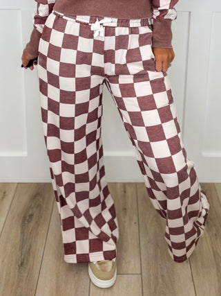 Letting Things Be High Rise Wide Leg Checkered Avery Mae Bottoms