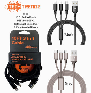 PRE-ORDER TECH 3in1 10ft Fast Charging Cable - DALLAS MARKET EXCLUSIVE DEAL