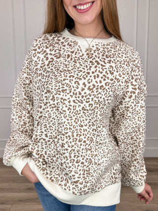 Isn't it Wild ribbed long sleeve top, leopard print cream with brown spots