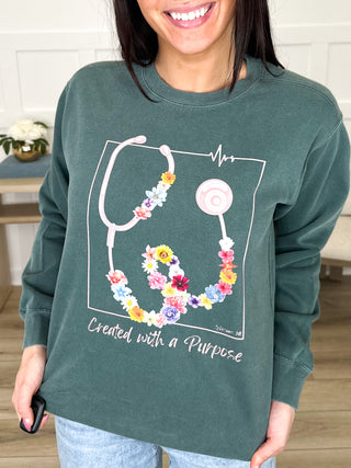 With a Purpose Cotton Blend Long Sleeve Green Avery Mae Graphic Crewneck Sweatshirt