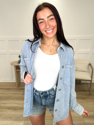 All My Time Cotton Long Sleeve Light Wash Avery Mae Shacket