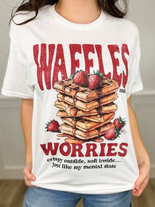 Waffles & Worries Cotton Short Sleeve White Avery Mae Graphic Tee Shirt