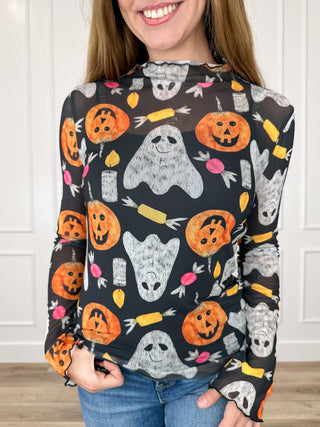 Trick or Treat Yourself Sheer Mesh Long Sleeve Avery Mae Top - Multiple Options