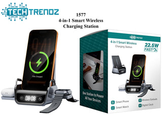 Black 4-in-1 smart wireless charging station with display and charging base