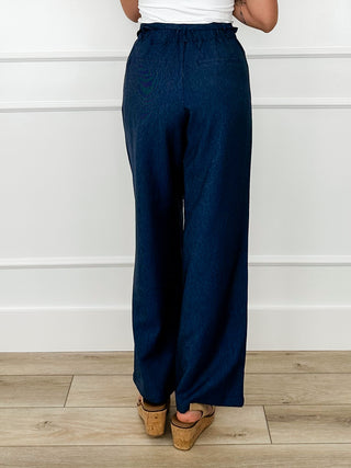 Avery Mae high-rise wide-leg dark wash denim pants with tie waist
