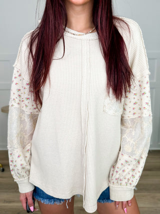 Easel On a Roll Knit Long Sleeve Oat Top