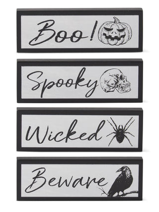 Halloween wood decor plaques set with Boo, Spooky, Wicked, Beware text