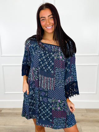 Easel Where Happiness Blooms Rayon Blue Dress