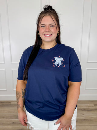 American Honey Cotton Short Sleeve Navy Avery Mae Graphic Tee Shirt (Bella+Canvas)