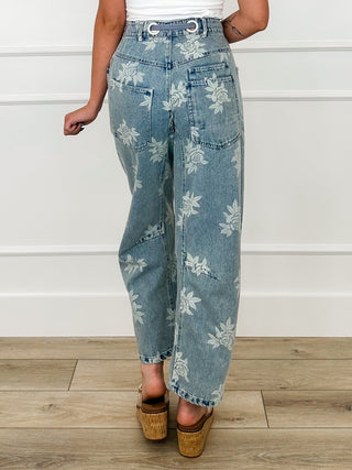 Vintage Vines High-Rise Cotton Medium Wash Avery Mae Barrel Jeans