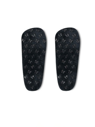 Dark plush heated slippers with tiny floral pattern, pair