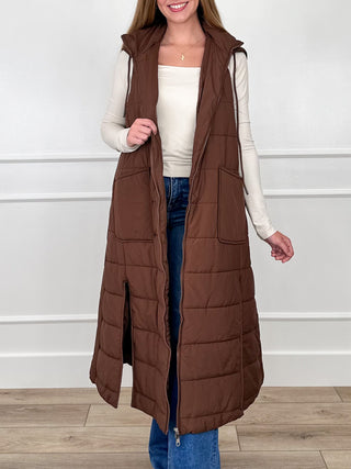 Playing Your Game Brown Avery Mae Hooded Puffer Vest