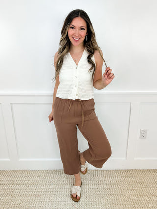 Doing My Best High Rise Cotton Wide Leg Brown Avery Mae Capris