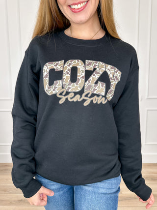Camo Cozy Cotton Blend Long Sleeve Black Avery Mae Graphic Crewneck Sweatshirt (Gildan)
