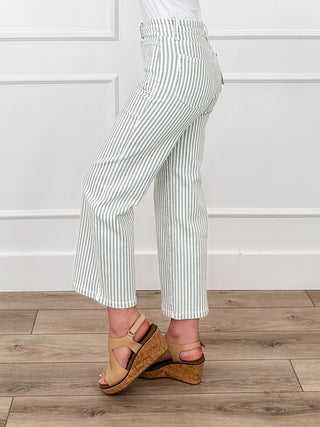 Mica Hailey High-Rise Wide Leg Cropped Jeans - Green (Non-Distressed)